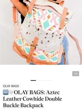 OLAY Aztec Print Cowhide Backpack in Pink, Mint & Tan